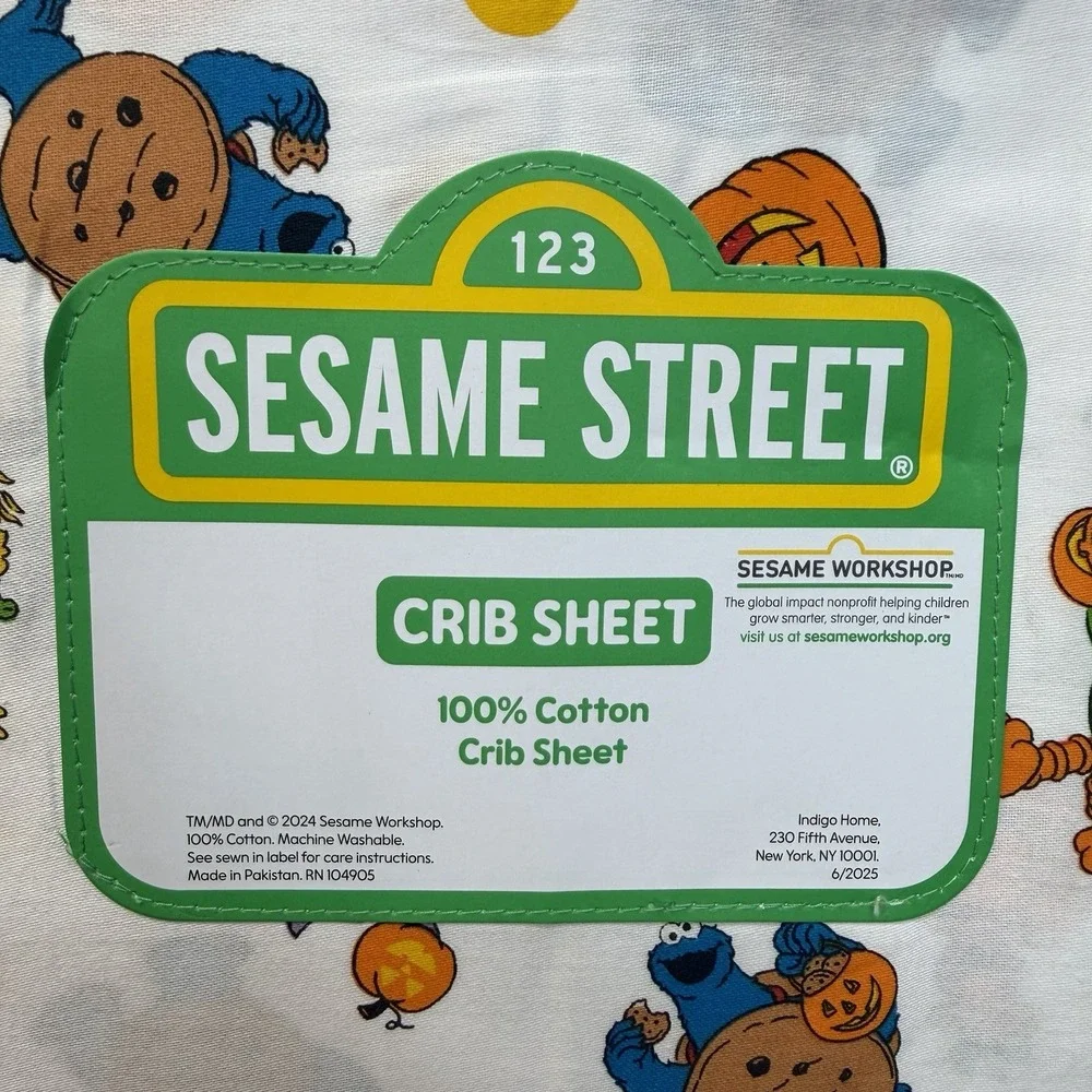 SESAME STREET Halloween CRIB Sheet ELMO Bert Ernie Cookie Monster Count Pumpkin